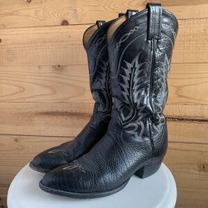 VTG Tony Lama Black Leather Western Cowboy‎ Boots Mens Size 9D 6903 Broken In